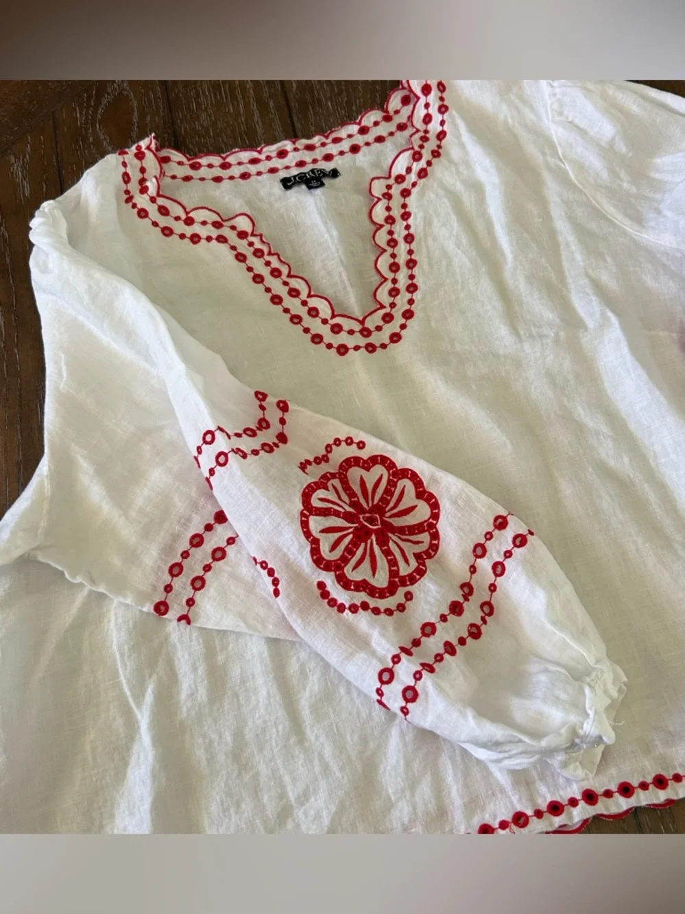 J. Crew White Bungalow Embroidered Linen Blouse 3X